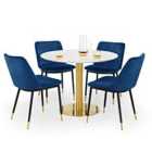 Julian Bowen Set Of Palmero Round Dining Table & 4 Delaunay Blue Chairs