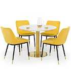 Julian Bowen Set Of Palermo Round Dining Table & 4 Delaunay Mustard Chairs