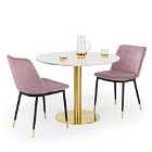 Julian Bowen Set Of Palermo Round Dining Table & 2 Delaunay Pink Chairs