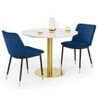 Julian Bowen Set Of Palermo Round Dining Table & 2 Delaunay Blue Chairs