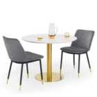 Julian Bowen Set Of Palermo Round Dining Table & 2 Delaunay Grey Chairs