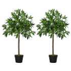 Outsunny Set Of 2 90cm/3FT Artificial Bay Laurel Topiary Trees w/Pot Fake Plant