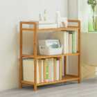 Livingandhome 3 Tier Free Standing Bamboo Wood Bookcase Bathroom Storage Shelf Display Unit W 68cm x H 71cm