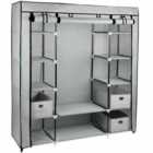 Large Grey Fabric Canvas Wardrobe With Hanging Rail Shelving Clothes Storage