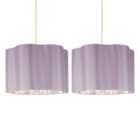 First Choice Lighting Set of 2 Blush Pink with Chrome Inner Scalloped Pendant Shades