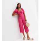 Bright Pink Crinkle Jersey Cut Out Crop Jumpsuit