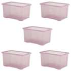 Wham 60L Pink Crystal Storage Box and Lid 5 Pack