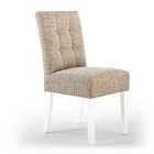 2 x Shankar Moseley Stitched Waffle Tweed Oatmeal Dining Chairs With White Legs