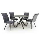 Shankar Avesta Grey Dining Table & 4 Ariel Dark Grey Dining Chairs Set