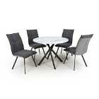 Shankar Avesta White Dining Table & 4 Ariel Dark Grey Dining Chairs Set