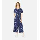 Yumi Navy Daisy Belted Crop Jumpsuit