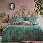furn. Vintage Chinoiserie Jade Floral Reversible Duvet Cover and Pillowcase Set