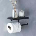 London Matt Black Toilet Roll Holder and Shelf
