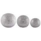Set of 3 Silver Ceramic Dimpled Sphere Ornaments