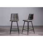 Libra Pair Of Dark Grey Faux Leather Bar Stools With Black Legs