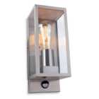 Luminosa Dallas Outdoor PIR Motion Sensor Flush Box Wall Light Stainless Steel IP44, E27