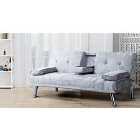 SleepOn Crushed Velvet Italian Style Luxury Sofa Bed With Drink Cup Holder Table Silver