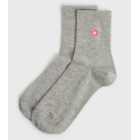 Grey Retro Floral Embroidered Socks