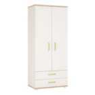 4Kids 2 Door 2 Drawer Wardrobe in Light Oak and white High Gloss (lemon handles)