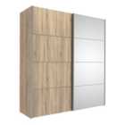 Verona Sliding Wardrobe 180cm in Oak with Oak and Mirror Doors with 2 Shelves