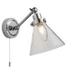 Luminosa Faraday Bathroom Adjustable Dome Wall Light with Pull Cord Chrome Glass Shade