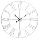 Large Silver Metal Roman Numeral Wall Clock