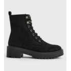 Girls Black Suedette Lace Up Chunky Boots