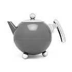 Bredemeijer Teapot Double Wall Bella Ronde Design 1.2L In Cool Grey With Chrome Fittings