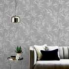 Bamboo Leaves Grey Wallpaper