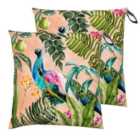 Evans Lichfield Peacock Outdoor Polyester Filled Floor Cushions Twin Pack Blush