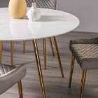 Frances White Marble Effect Tempered Glass 4 Seater Dining Table With Gold Plated Legs