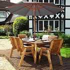 Charles Taylor Six Seater Table Set with Grey Seat/Bench Cushions, Parasol and Base
