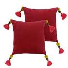 Paoletti Poonam Polyester Filled Cushions Twin Pack Cotton Pomegranate/Lemon Curry