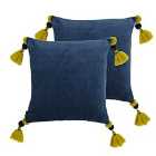 Paoletti Poonam Polyester Filled Cushions Twin Pack Cotton Smoke Blue/Lemon Curry