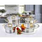 Rozi Elit Collection 8-piece Stainless Steel Cookware Set - Gold Handles