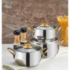 Rozi Sevval Collection 6-piece Stainless Steel Mini Cookware Set - Gold Handles