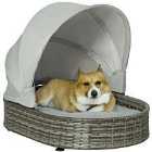Pawhut Wicker Dog Bed With Adjustable Canopy - Grey