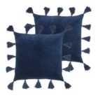 Furn. Medina Polyester Filled Cushions Twin Pack Cotton Navy