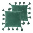 Furn. Medina Polyester Filled Cushions Twin Pack Cotton Juniper Green
