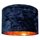Modern Midnight Blue Crushed Velvet 14 Table/Pendant Shade with Copper Inner