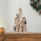 Livingandhome Christmas Luminescent Wooden House Snowy Cabin Tabletop Decor