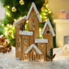 Livingandhome Christmas Luminescent Wooden House Snowy Cabin Tabletop Decor