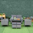 Outsunny 6 PCS All Weather PE Rattan Dining Table Sofa Furniture Set with Cushions