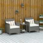 Outsunny 3 PC Rattan Outdoor Cushioned Single Sofa Coffee Table Light, Grey