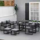 Outsunny 8 Seater Aluminium Garden Dining Cube Set with 4 Chairs 4 Footstools