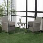 Outsunny Rattan Bistro Set Garden Chair Table Patio Outdoor Cushion Conservatory Light Grey