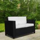 Outsunny Rattan Wicker 2-seat Sofa Loveseat Padded Garden Furniture All Weather Black