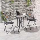Outsunny 3 Piece Garden Bistro Set with Mosaic Top for Outdoor, Light Blue