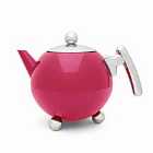 Bredemeijer Teapot Double Wall Bella Ronde Design 1.2L In Dark Magenta With Chrome Fittings