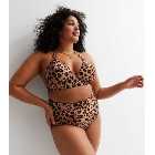 Curves Brown Leopard Print High Waist Bikini Bottoms